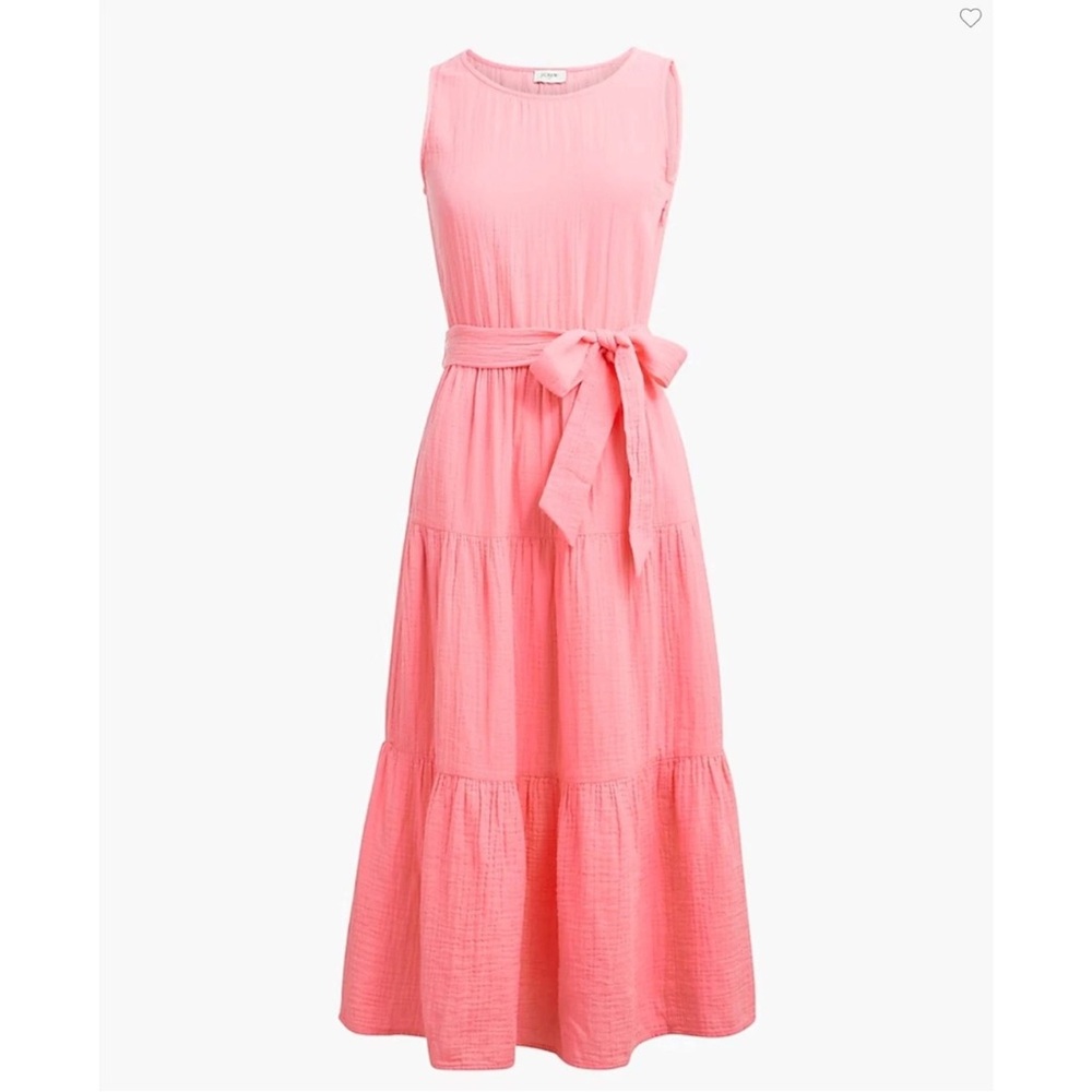 NWT J.Crew Pink Coral Cotton Gauze Belted Midi Dress Sz 12 Wedding Guest Beach